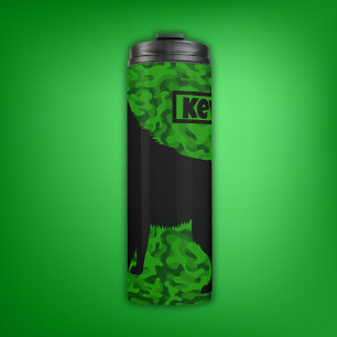Modern Brown Camo Green Wolf Silhouette Monogram Thermal Tumbler