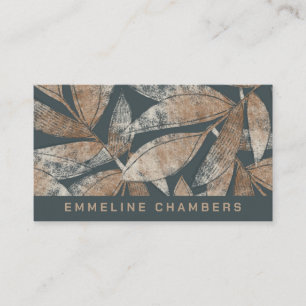 Modern Brown Charcoal Grey Leaf Pattern Business Card