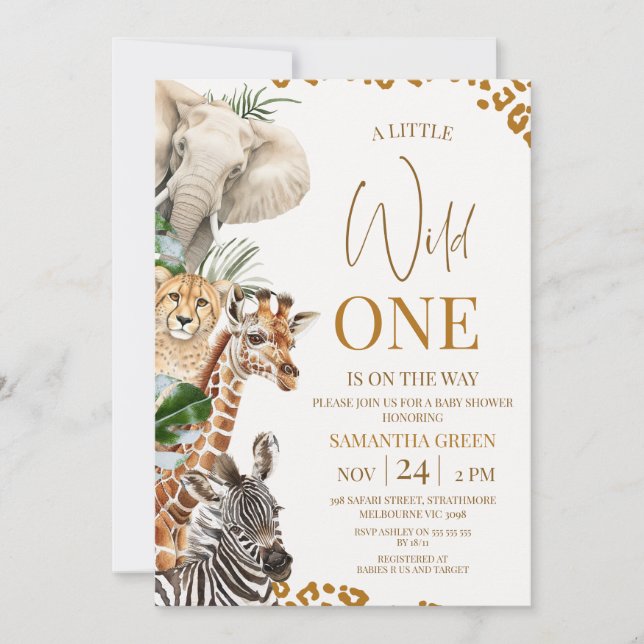 Modern Brown Cheetah Safari Wild One Baby Shower Invitation (Front)