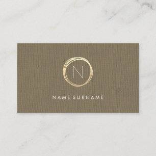 Modern Brown Classic Linen Elegant Gold Monogram Business Card