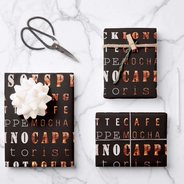 Modern Brown Coffee Espresso Cappuccino Script  Wrapping Paper Sheet (Front)