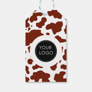 Modern Brown Cow Print Dairy Company Logo Gift Tags