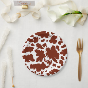 Modern Brown Cow Skin Texture Animal Print Paper Plate