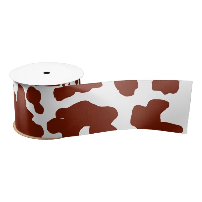 Modern Brown Cow Skin Texture Animal Print Satin Ribbon (Spool)
