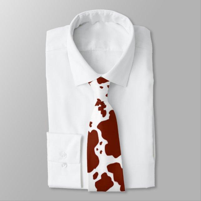 Modern Brown Cow Skin Texture Animal Print Tie (Tied)