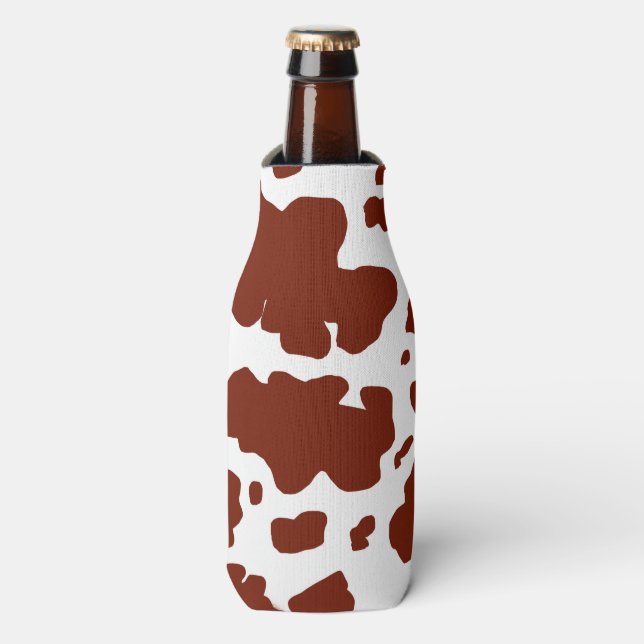 Modern Brown Cow Spots Print Cowboy Bottle Cooler (Bottle Front)