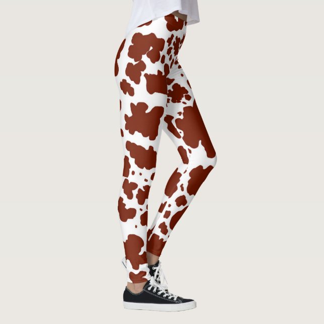 Modern Brown Cow Spots Print Cowboy Farmer Leggings (Right)