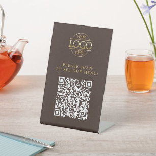Modern Brown Custom Business Logo QR Code Menu Pedestal Sign