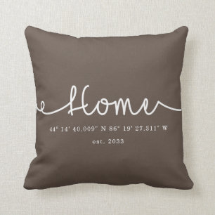 Modern Brown Cute Custom Home GPS Coordinates Cushion