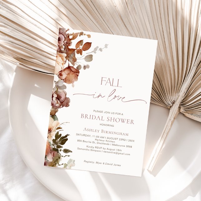 Modern Brown Floral Fall In Love Bridal Shower  Invitation (fall in Love Bridal Shower Invitation, Fall Bridal Shower Invite, Brown Boho Floral, Autumn Bridal)