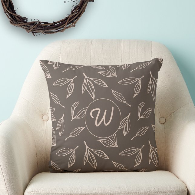 Modern Brown Foliage Monogram  Cushion (Creator Uploaded)
