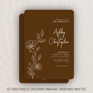 Modern Brown Foliage Outline All-in-One Wedding Invitation
