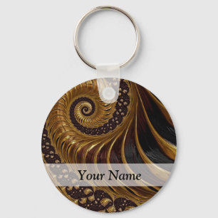 Modern brown fractal spiral pattern key ring