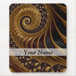 Modern brown fractal spiral pattern mouse mat
