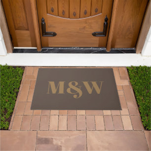 Modern brown gold custom couple monogram initials doormat
