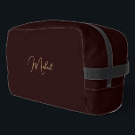 Modern Brown Gold Monogram Mens Womens Travel Gym Dopp Kit<br><div class="desc">Create your own custom, personalised, beautiful modern elegant faux gold script / typography monogram monogrammed, durable Polyester Poplin, sturdy polyester fabric mens womens kids dark brown cosmetic makeup toiletry organiser golf beach accessory gym travel dopp kit bag pouch with a zippered closure, two interior mesh pockets - one zippered and...</div>