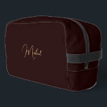 Modern Brown Gold Monogram Mens Womens Travel Gym Dopp Kit<br><div class="desc">Create your own custom, personalised, beautiful modern elegant faux gold script / typography monogram monogrammed, durable Polyester Poplin, sturdy polyester fabric mens womens kids dark brown cosmetic makeup toiletry organiser golf beach accessory gym travel dopp kit bag pouch with a zippered closure, two interior mesh pockets - one zippered and...</div>