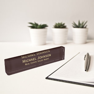 Modern Brown Gold Professional Business Executive Nameplate