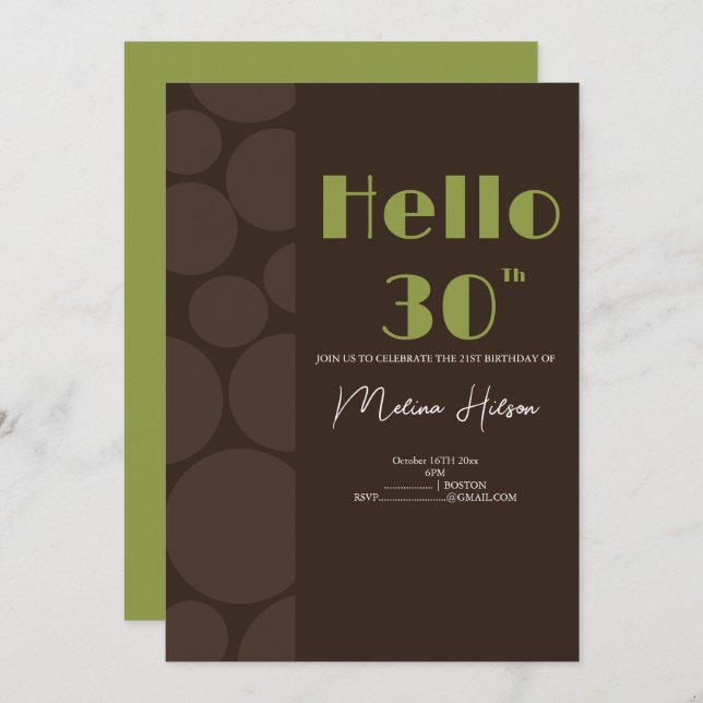 Modern Brown & Green Birthday Invitation (Front/Back)