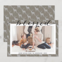Modern Brown Grey Chic Script BLESSED Minimalist