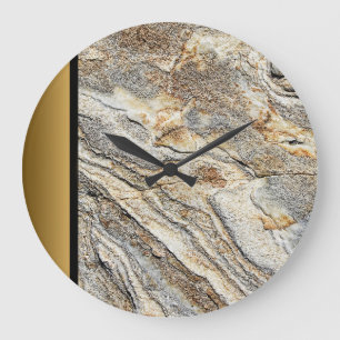 Modern Brown Grey Gold Marble Stone Pattern Large Clock