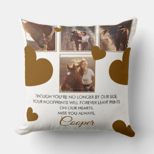 Modern Brown Hearts Horse Memorial Four Photos Cushion