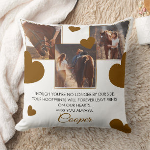 Modern Brown Hearts Horse Memorial Three Photos Cushion