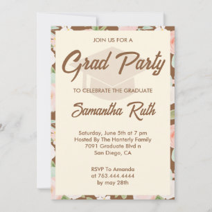 Modern Brown Ivory Floral Photo Graduation Party Invitation