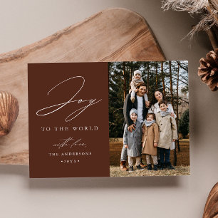Modern Brown Joy to the World Photo Holiday Card