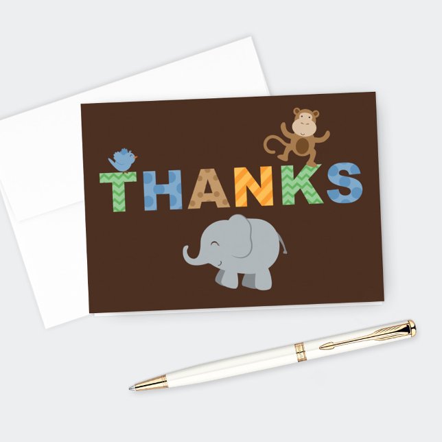 Modern Brown Jungle Animals Boy Baby Shower Thank You Card (Creator Uploaded)