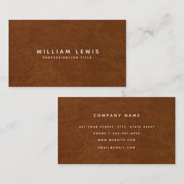 Modern Brown Leather Minimal Business Card (Front/Back)