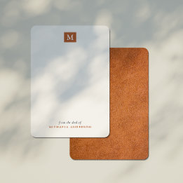 Modern Brown Leather Monogram & Name Card
