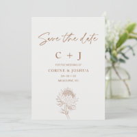 Modern Brown Line Floral Save The Date Card