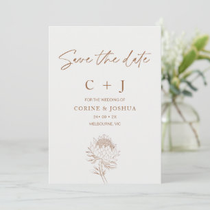 Modern Brown Line Floral Save The Date Card