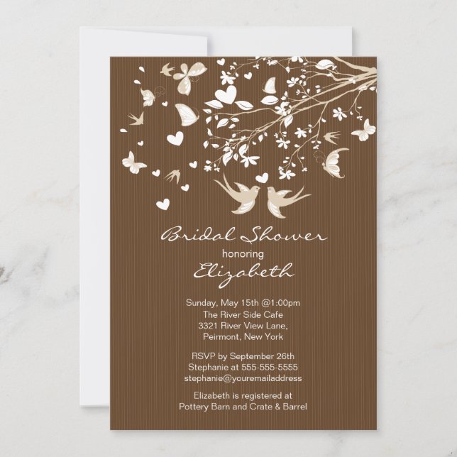Modern Brown Love Birds Bridal Shower Invitation (Front)