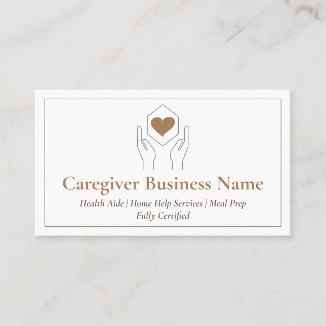 Modern Brown Minimal Caregiver Business Card (Front)