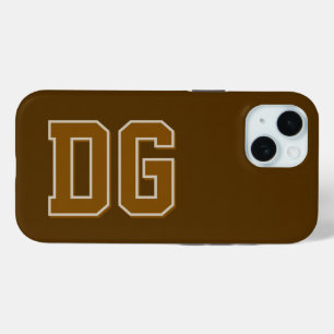 Modern Brown Monogram Initials iPhone 15 Case