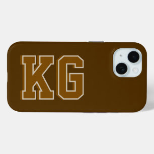 Modern Brown Monogram Initials iPhone 15 Case