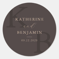 Modern Brown Monogram Minimalist Wedding