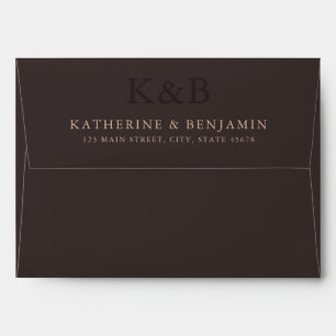 Modern Brown Monogram Minimalist Wedding Envelope