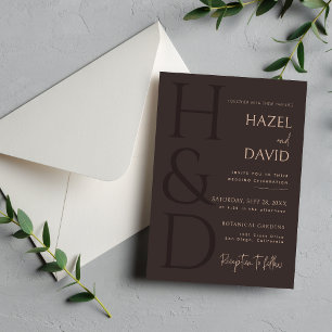 Modern Brown Monogram Minimalist Wedding Invitation