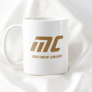 Modern Brown Monogram Name Bold Simple for Him Coffee Mug