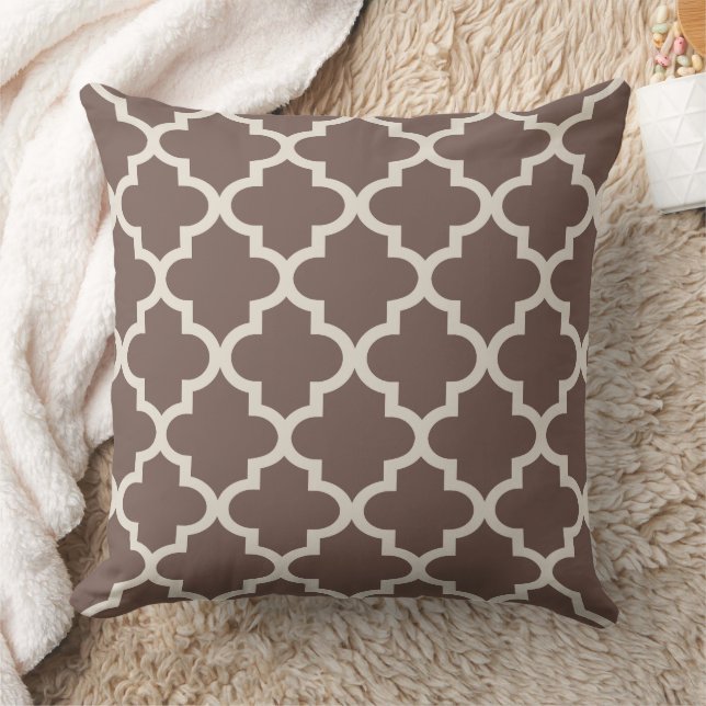 Modern Brown Moroccan Quatrefoil Pattern Cushion (Blanket)