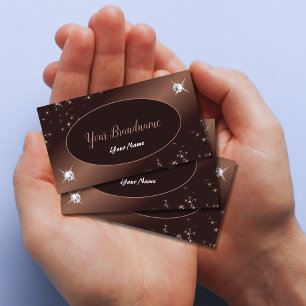 Modern Brown Ombre Glitter Stars Diamonds Elegant Business Card