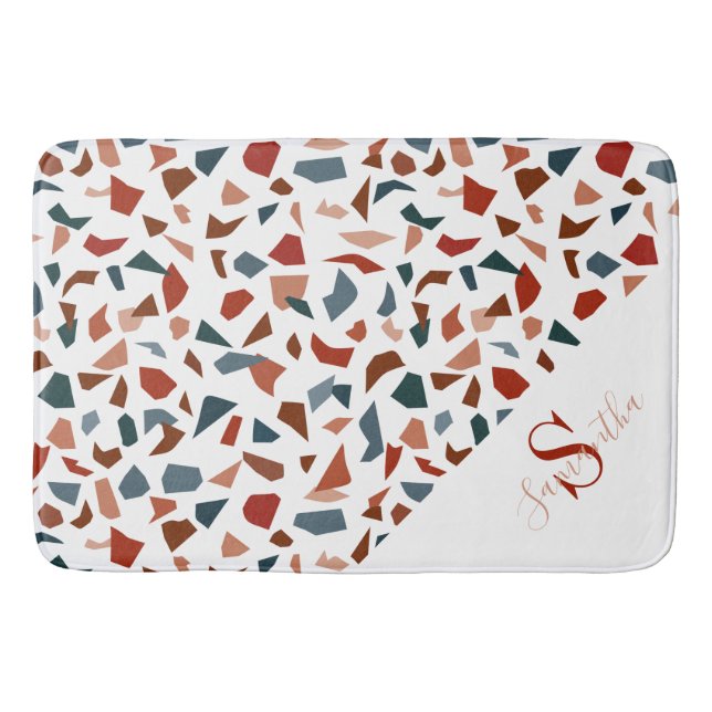 Modern Brown Pattern Monogram  Bath Mat (Front)