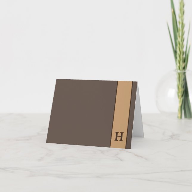 Modern Brown Personal Men's Stationery Monogram Thank You Card (Front)