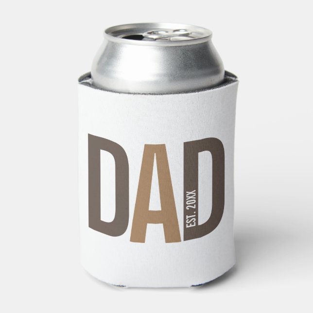 Modern Brown Personalised Dad Established Can Cooler (Can Front)