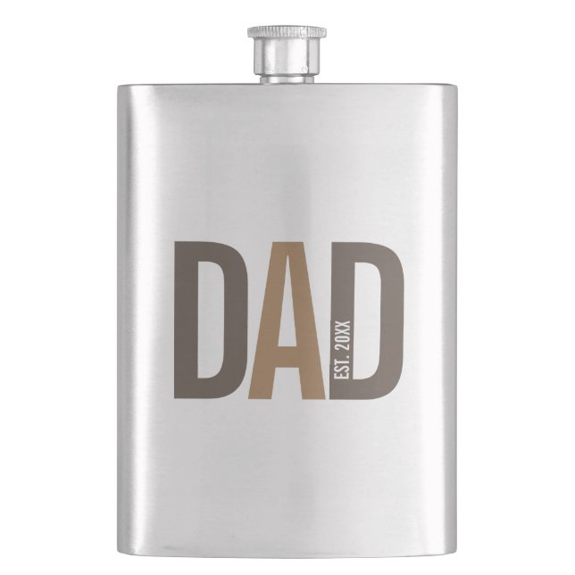 Modern Brown Personalised Dad Established Hip Flask (Front)