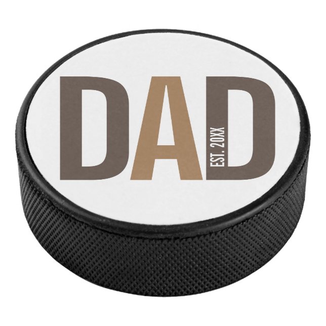 Modern Brown Personalised Dad Established Hockey Puck (3/4)