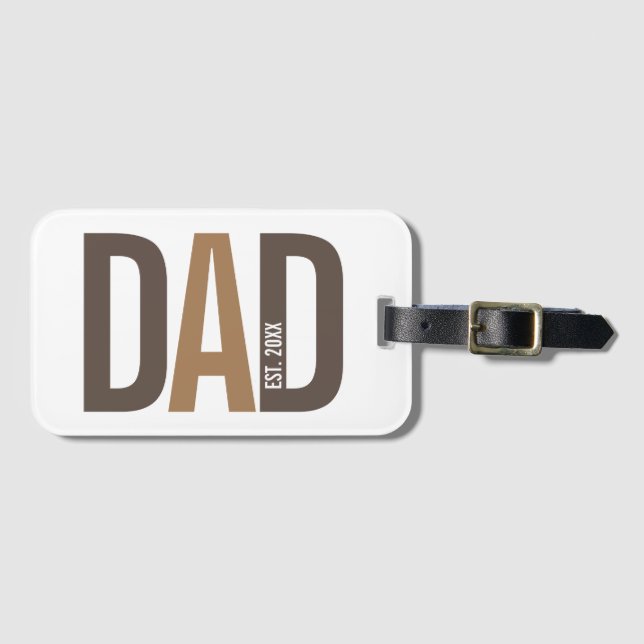 Modern Brown Personalised Dad Established Luggage Tag (Front Horizontal)